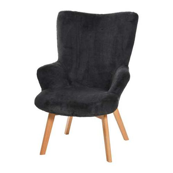 Dark Grey Plush Wingback Chair, image 1