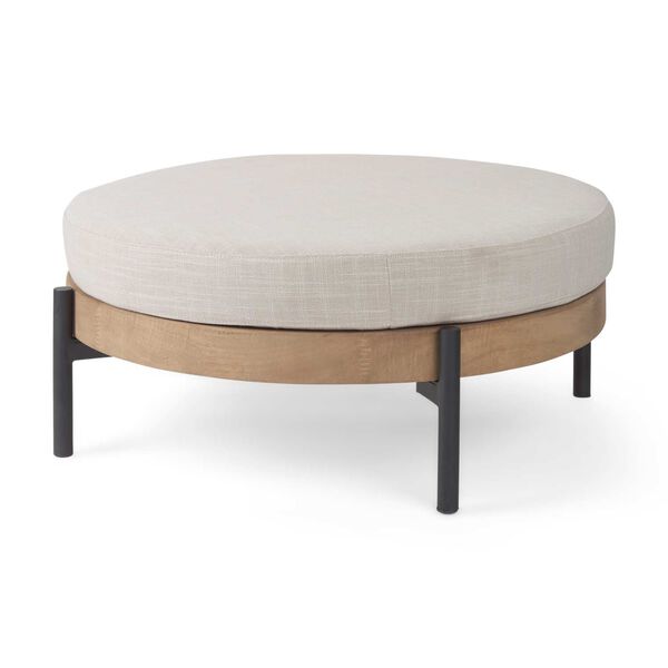 Colburne Beige and Black Wood Round Ottoman, image 1