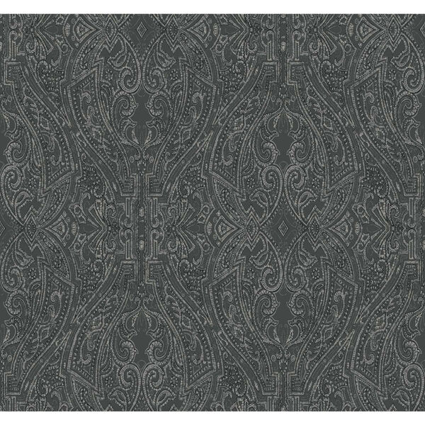 Ronald Redding Black Ascot Damask Non Pasted Wallpaper - SWATCH SAMPLE ONLY, image 2
