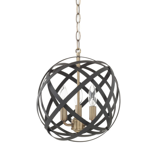 Axis Aged Brass and Black Three-Light Pendant, image 1