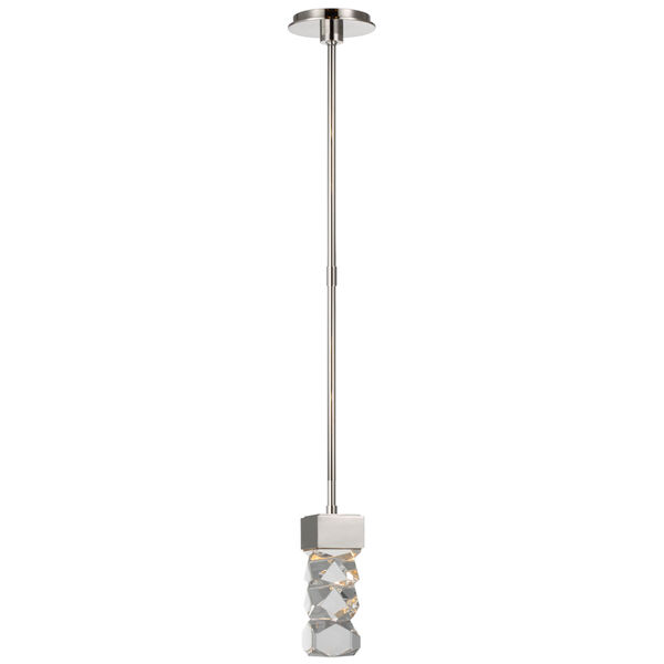 Argentino 11-Inch Faceted Pendant in Crystal and Polished Nickel by Thomas O'Brien, image 1