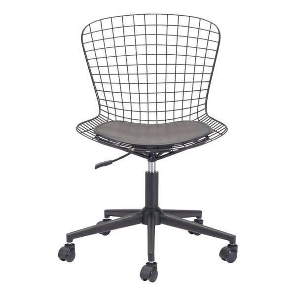 Black Wired Office Chair with Black Cushion, image 4