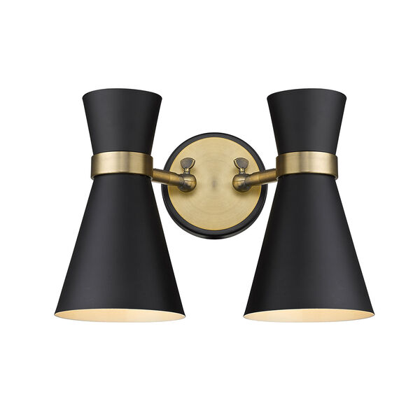 Soriano Matte Black and Heritage Brass Two-Light Wall Sconce, image 1