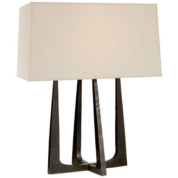 Scala Hand-Forged Bedside Lamp in Aged Iron with Natural Percale Shade by Ian K. Fowler, image 1