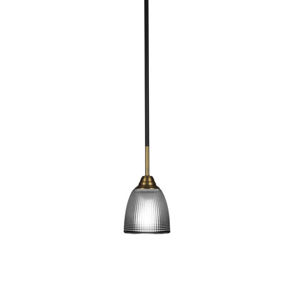 Paramount Matte Black and Brass Five-Inch One-Light Mini Pendant with Clear Ribbed Shade, image 1