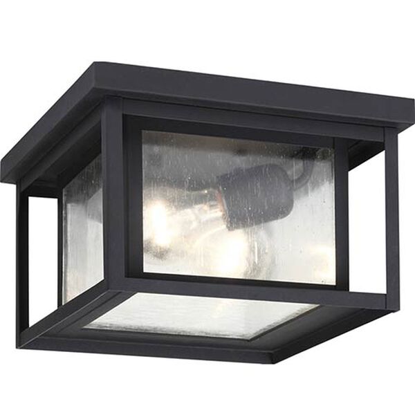 Hunnington Black Two-Light Outdoor Flush Mount with Clear Seeded Glass, image 1