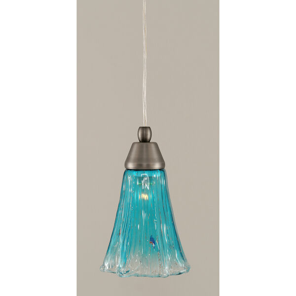 Any Brushed Nickel Five-Inch One-Light Mini Pendant with Teal Crystal Glass, image 1