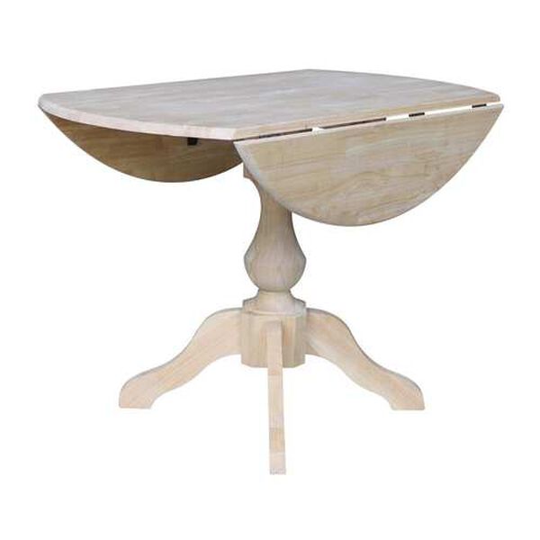 Gray and Beige 30-Inch Round Pedestal Dual Drop Leaf Table, image 4
