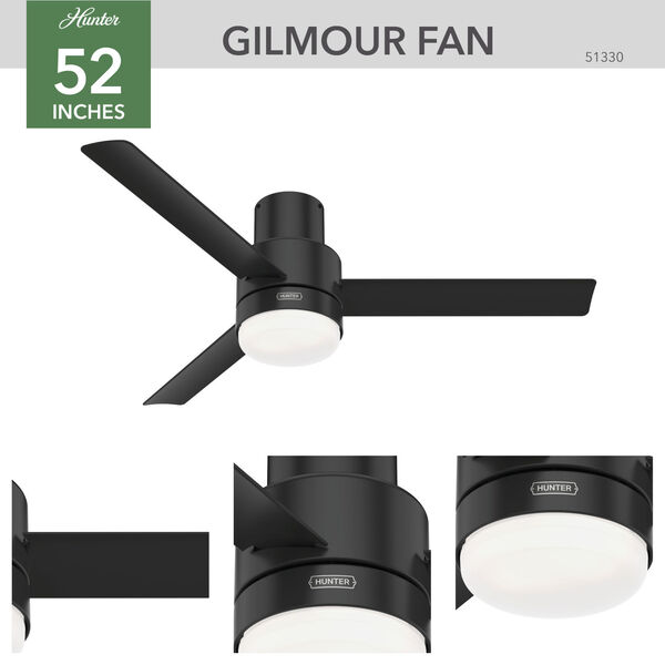 Gilmour Matte Black 52-Inch Low Profile Ceiling Fan with LED Light Kit and Handheld Remote, image 4