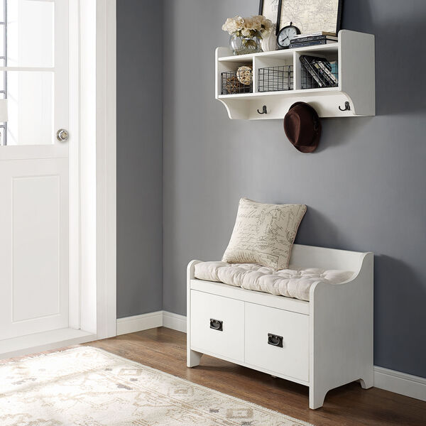 Fremont 2 Piece Entryway Kit - Bench, Shelf in Distressed White, image 1