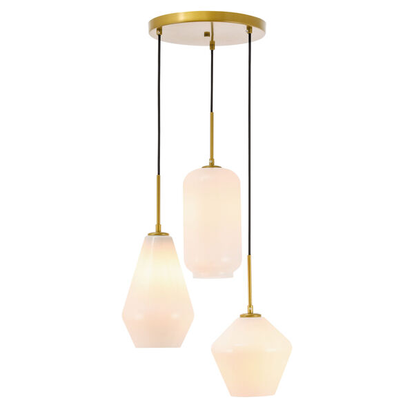 Gene Brass 17-Inch Three-Light Pendant with Frosted White Glass, image 1