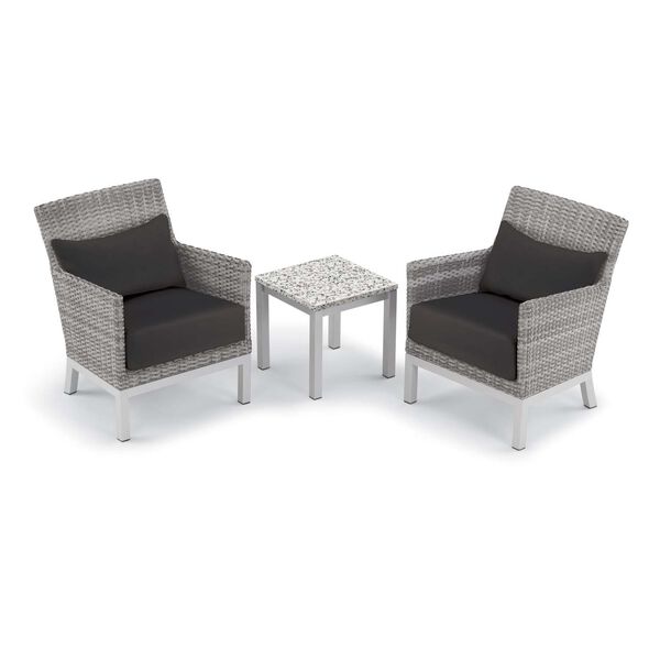 Argento and Travira Ash Jet Black Three-Piece Outdoor Club Chair with Lumbar Pillows and End Table Set, image 1