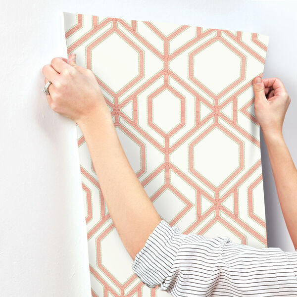 Tropics Coral Sawgrass Trellis Pre Pasted Wallpaper - SAMPLE SWATCH ONLY, image 3