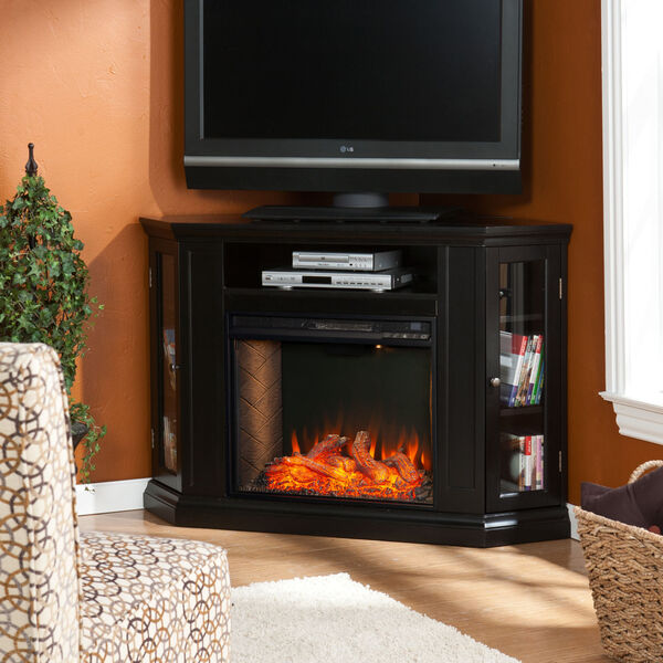 Claremont Black Smart Corner Electric Fireplace with Storage, image 1