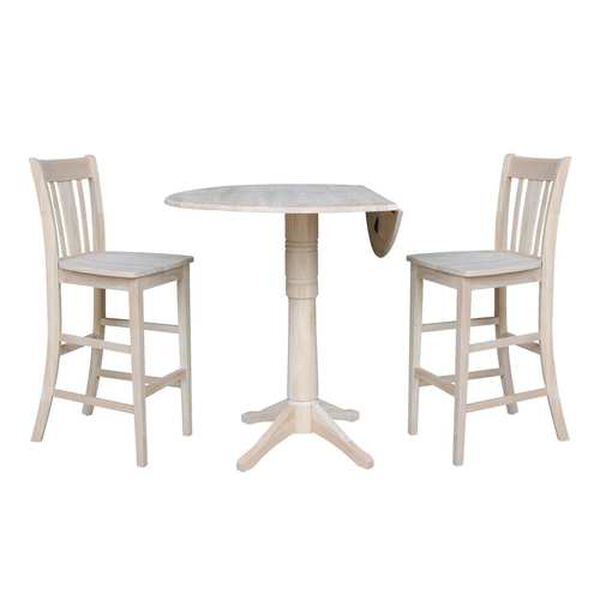 Gray and Beige Round Pedestal Bar Height Table with San Remo Stools, 3-Piece, image 3