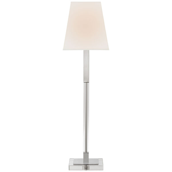 Reagan Buffet Lamp in Polished Nickel and Crystal with Linen Shade by Chapman  and  Myers, image 1