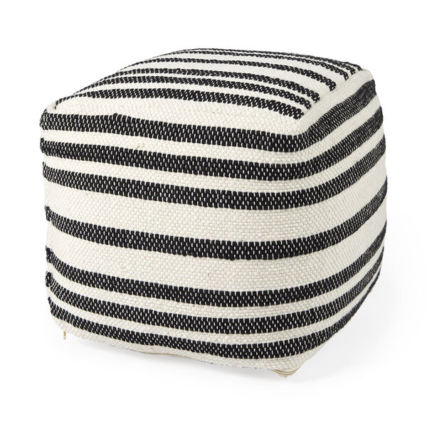 Aanya Black and White Striped Pouf, image 1