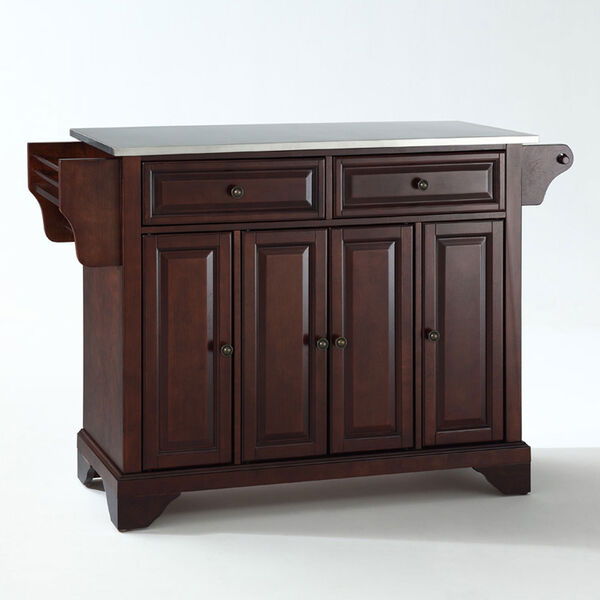 LaFayette Stainless Steel Top Kitchen Island in Vintage Mahogany Finish, image 1