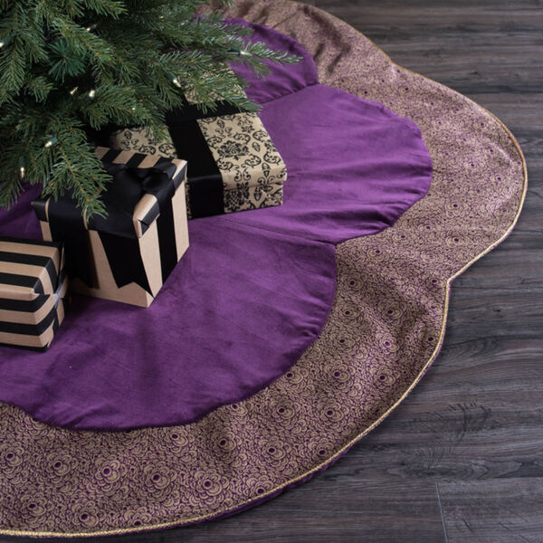 Baroque Purple 60-Inch Tree Skirt with Luxurious Cotton Velvet Fabric, image 2