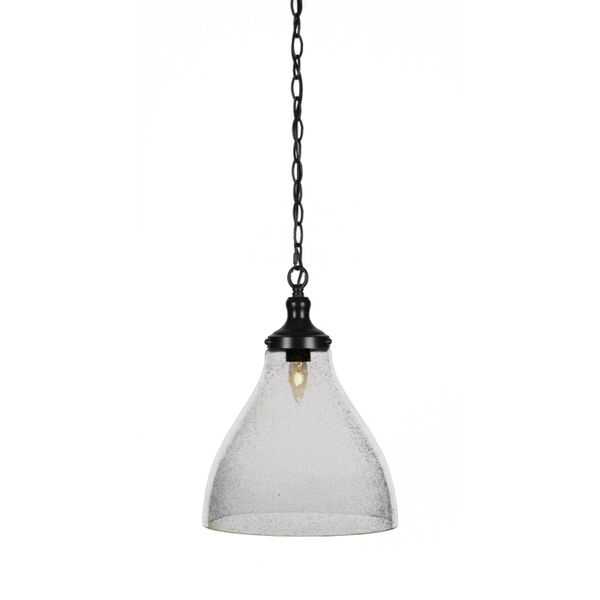 Juno Matte Black One-Light 16-Inch Chain Hung Pendant with Clear Bubble Glass, image 1