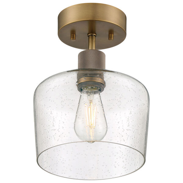 Port Nine Brass-Antique and Satin One-Light LED Semi-Flush with Clear Glass, image 3