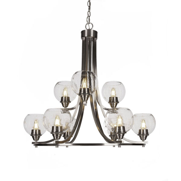 Paramount Brushed Nickel 31-Inch Nine-Light Chandelier with Clear Bubble Glass Shade, image 1