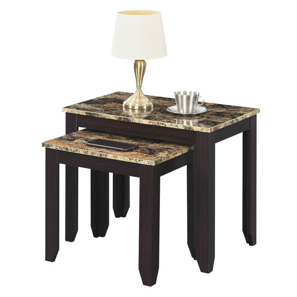 Baja Faux Brown Marble and Espresso Nesting End Tables, image 3