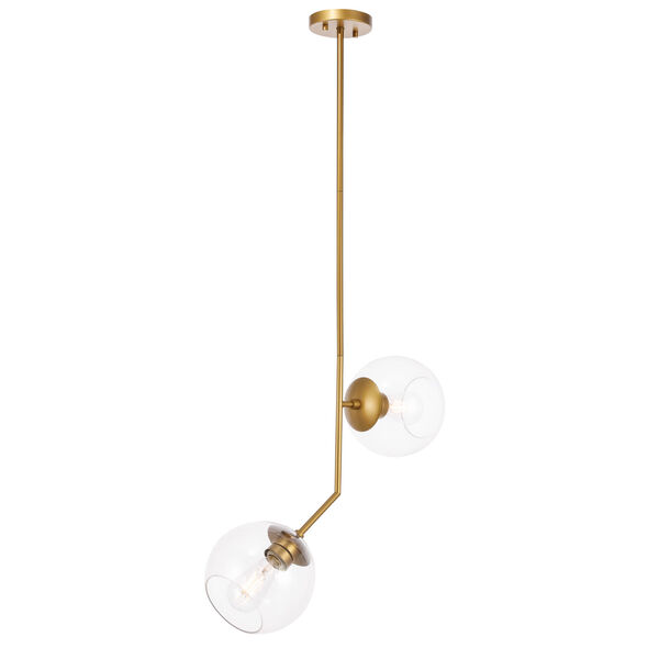 Ryland Brass Eight-Inch Two-Light Mini Pendant with Clear Glass, image 6