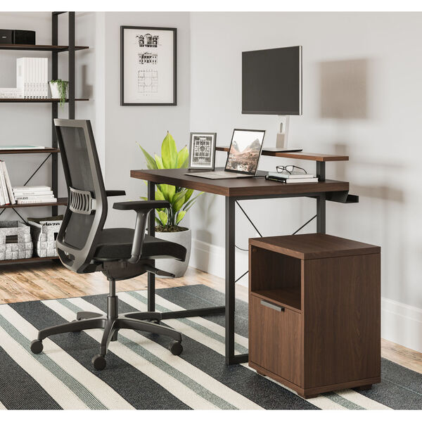 Merge Brown Desk with Monitor Stand and File Cabinet, image 2