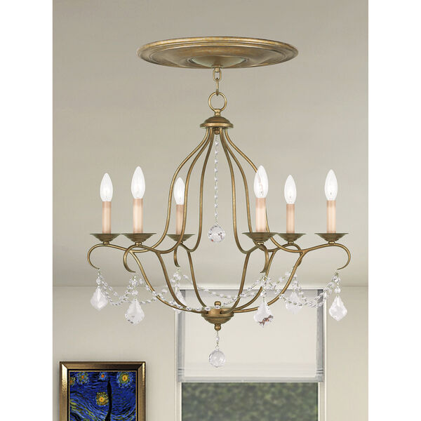 Chesterfield Antique Gold Leaf Six Light Chandelier, image 2