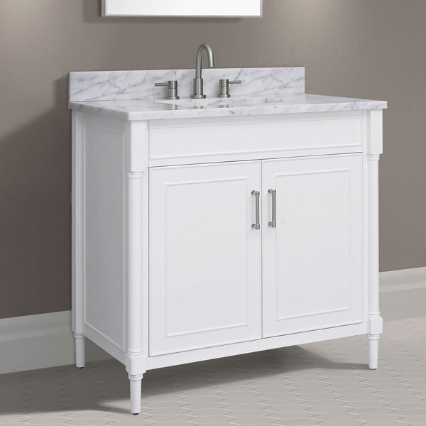 Bristol White 37-Inch Vanity Set with Carrara White Marble Top, image 3