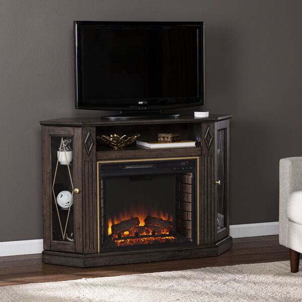 Austindale Light Brown Corner Electric Fireplace with Media Storage, image 4