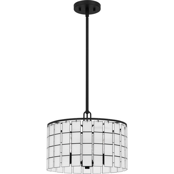 Seigler Matte Black Three-Light Pendant with Etched Glass Panels, image 4