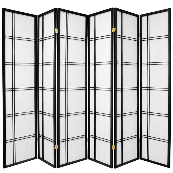 6-Foot Tall Double Cross Shoji Screen - Black - 6 Panels, image 1