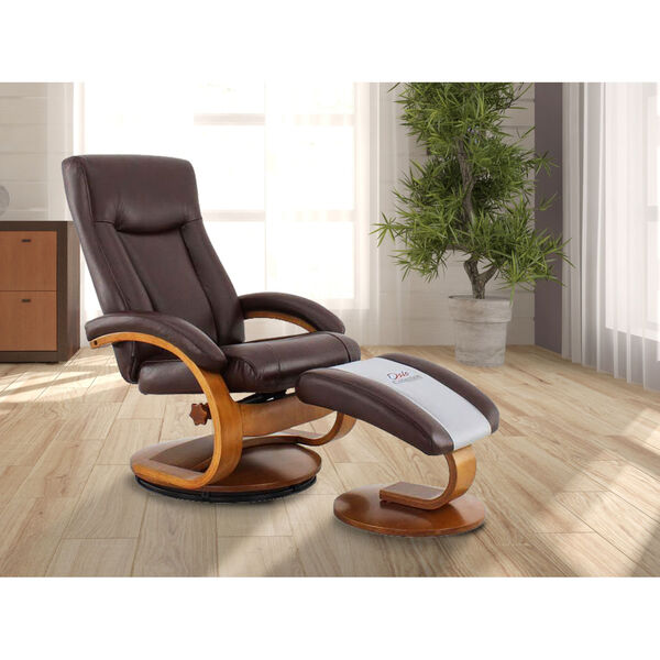 Selby Walnut Whisky Breathable Air Leather Manual Recliner with Ottoman, image 1