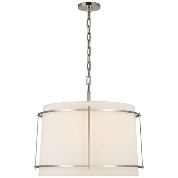 Callaway Large Hanging Shade in Polished Nickel with Linen Shade and Frosted Acrylic Diffuser by Carrier and Company, image 1