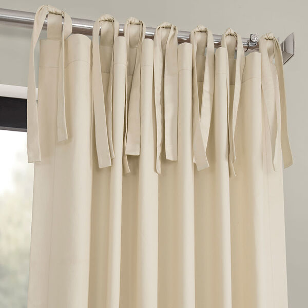 Cream Solid Cotton Tie-Top Curtain Single Panel, image 2