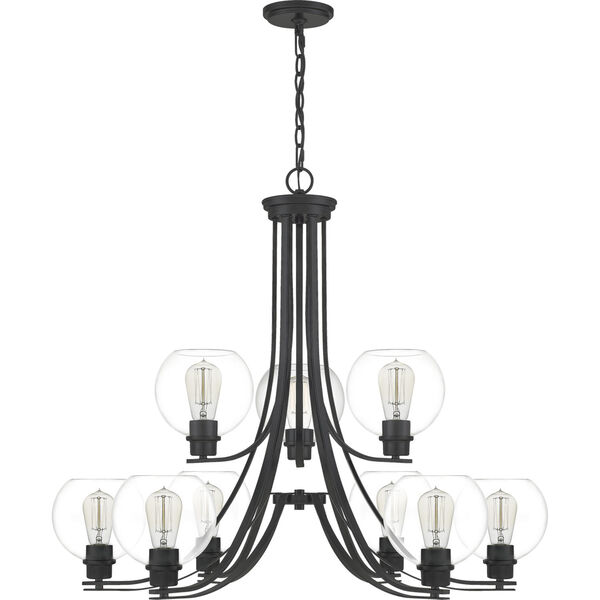Pruitt Matte Black Dome Shade Nine-Light Chandelier with Clear Glass, image 2