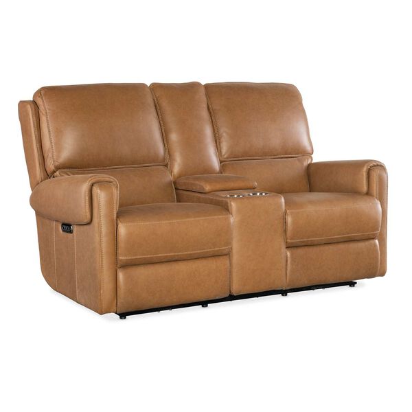 Brown Somers Power Console Loveseat with Power Headrest, image 1