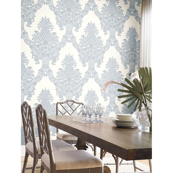 Damask Resource Library Periwinkle and White 27 In. x 27 Ft. Pineapple Plantation Wallpaper, image 2