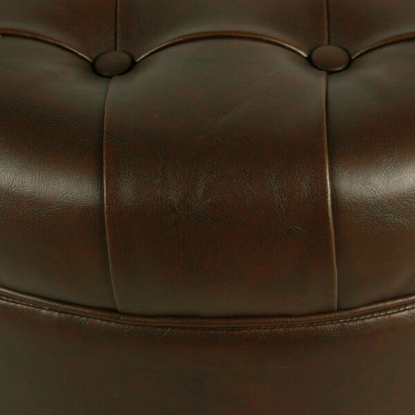 Meadow Lane Large Faux Leather Tufted, Round Brown Faux Leather Storage Ottoman