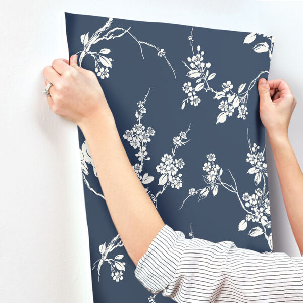 Silhouettes Navy Imperial Blossoms Branch Wallpaper, image 5