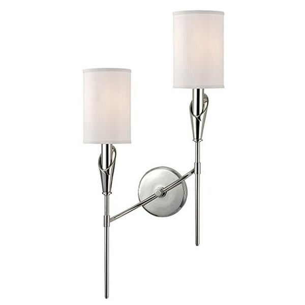 Tate Polished Nickel Two-Light Left Orientation Wall Sconce with White Shade, image 1