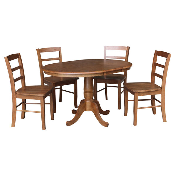 Distressed Oak 36-Inch Round Extension Dining Table with Four Ladderback Chair, Five-Piece, image 2