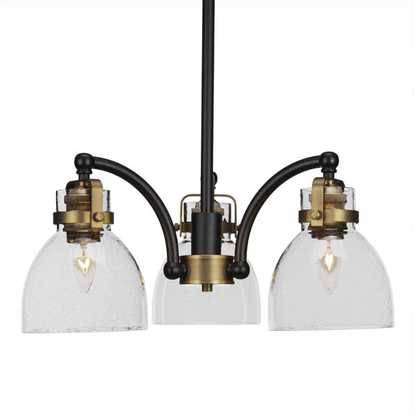 Easton Matte Black and Brass 18-Inch Three-Light Chandelier with Black Bubble Shade, image 1