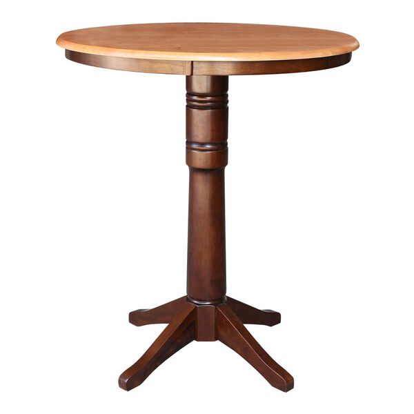 Cinnamon and Espresso 36-Inch Round Top Pedestal Bar Height Table, image 1
