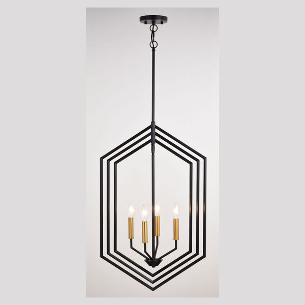Riley Black and Satin Brass 18-Inch Four-Light Pendant, image 5