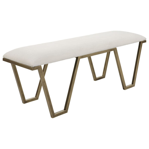 Farrah Antique Gold and White Geometric Bench, image 3