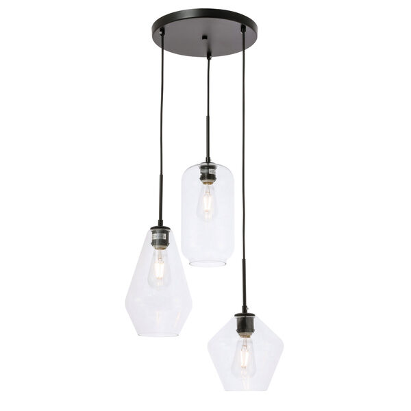 Gene Black 17-Inch Three-Light Pendant with Clear Glass, image 4