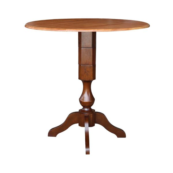 Cinnamon and Espresso 42-Inch High Round Pedestal Dual Drop Leaf Table, image 1